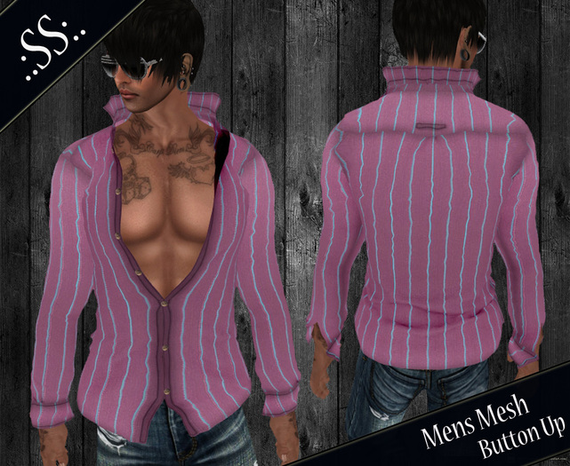 .:SS:. MESH PINK PINSTRIPED POPPED COLLAR BUTTON UP