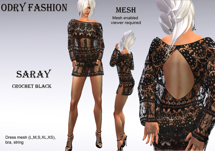 *OF *-*SARAY*Mesh CROCHET BLACK DRESS