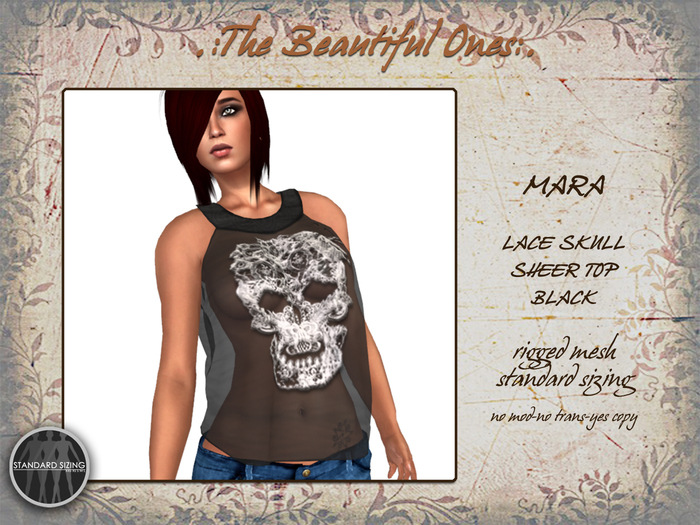 .:TBO:.Mara - Lace skull sheer top black