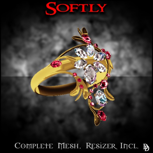 Dare Designs:  Softly - ladies ring - gold/diamond/ruby