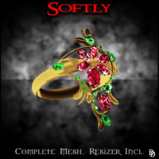 Dare Designs:  Softly - ladies ring - gold/ruby/emerald