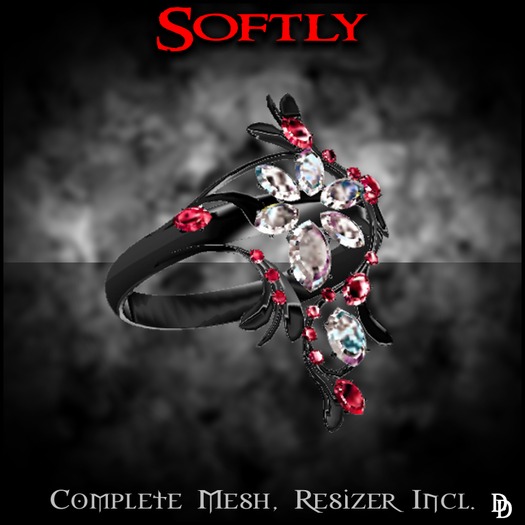 Dare Designs:  Softly - ladies ring - black titanium/diamond/ruby