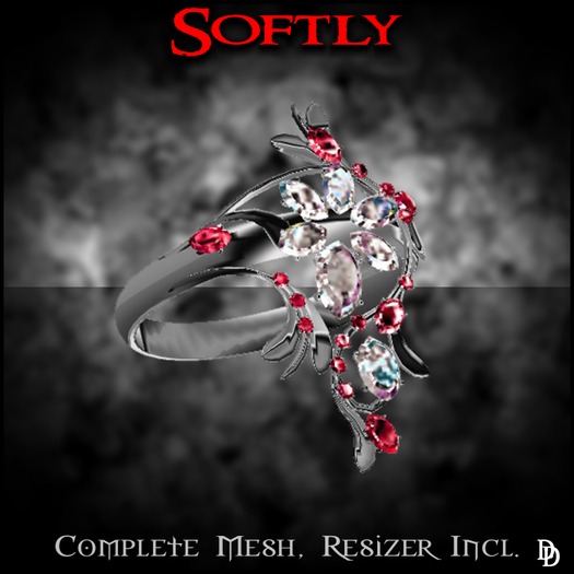 Dare Designs:  Softly - ladies ring - silver/diamond/ruby
