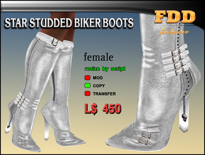FDD Star Studded Biker Boots DOUBLE WHITE 