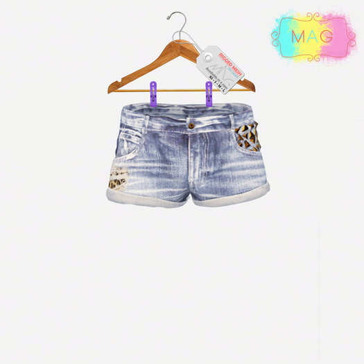 [MAG] Mesh Denim Shorts - Ripped Wash Jeans with Spikes 