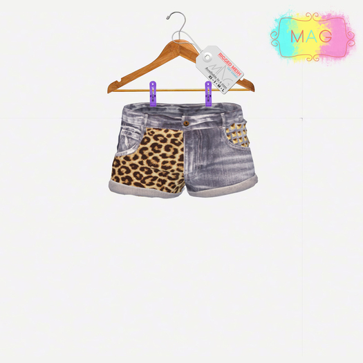 [MAG] Mesh Denim Shorts - Leopard with Spike Wash Jeans 