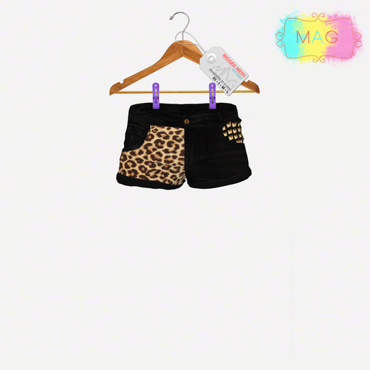 [MAG] Mesh Denim Shorts - Leopard with Spike Black Jeans 
