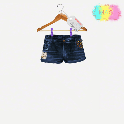 [MAG] Mesh Denim Shorts - Ripped Blue Jeans with Spikes