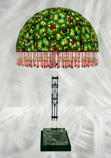 Art Deco Wrought Iron Stained Art Glass Lamp 3