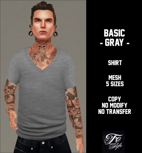 ::Fe Style:: Basic/Gray/V Neck Shirt/Mesh 5 Sizes