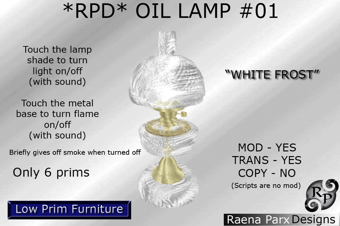 SCULPT OIL LAMP #01 - "WHITE FROST" - *RPD*