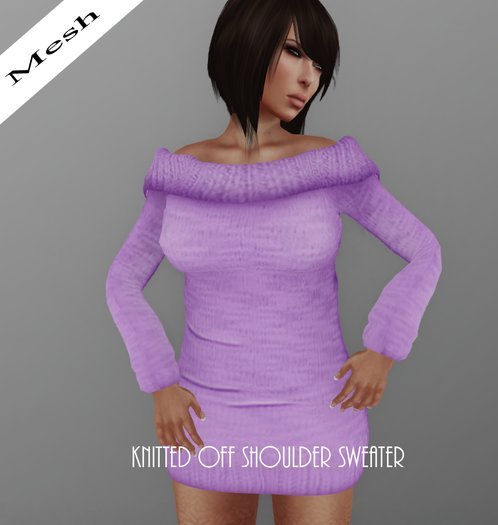 Lavander Mesh_Knitted Off Shoulder Sweater