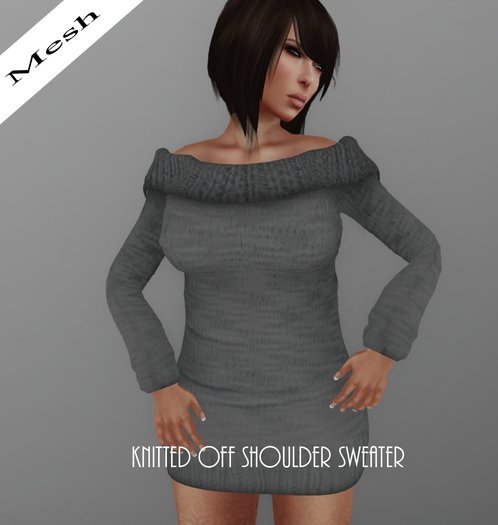 Grey Mesh_Knitted Off Shoulder Sweater