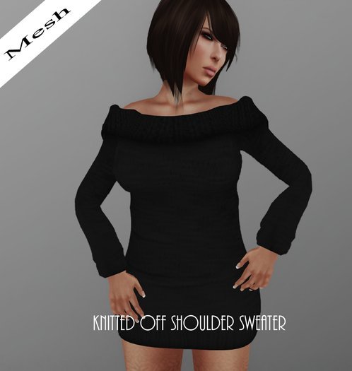 Black Mesh_Knitted Off Shoulder Sweater