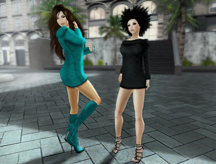 Teal Mesh_Knitted Off Shoulder Sweater