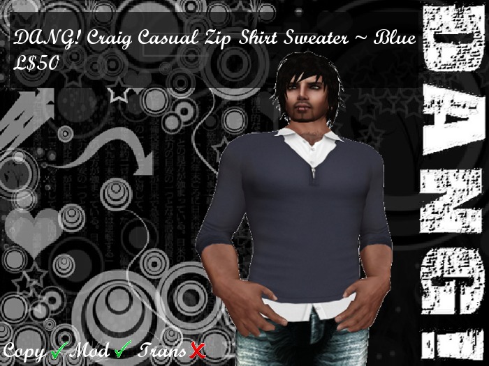 DANG! Craig Casual Zipped Shirt Sweater ~ Blue