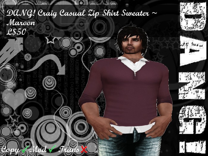 DANG! Craig Casual Zipped Shirt Sweater ~ Maroon
