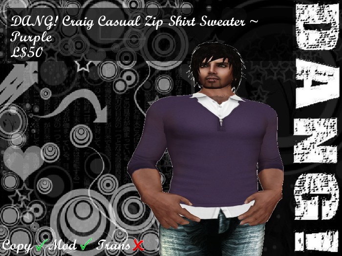 DANG! Craig Casual Zipped Shirt Sweater ~ Purple