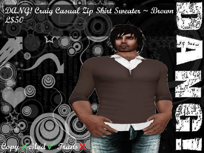 DANG! Craig Casual Zipped Shirt Sweater ~ Brown
