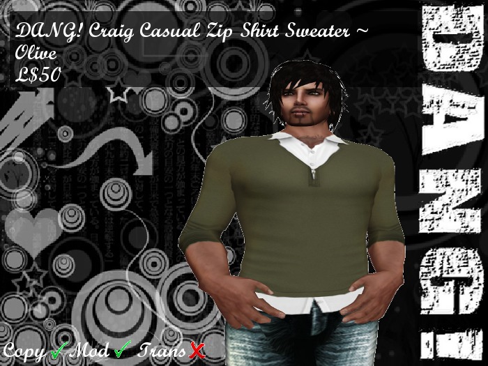 DANG! Craig ~ Casual Zip Shirt Sweater ~ Olive