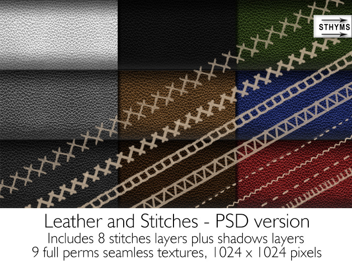 STHYMS - PSD format Seamless Leather textures plus stitches - 001 FULL PERMS