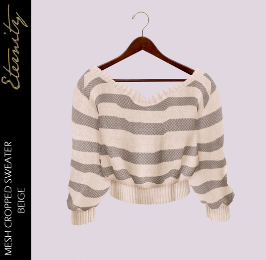 .::J&K::. Mesh Cropped Sweater - Beige