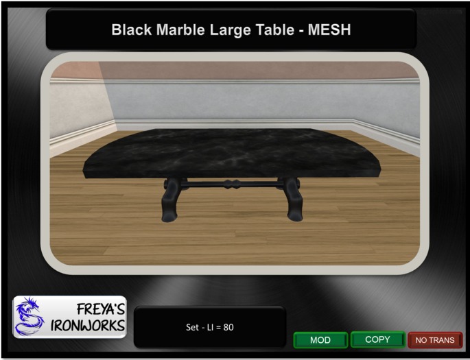 Black Marble Large Table - Mesh - Freya's Ironworks