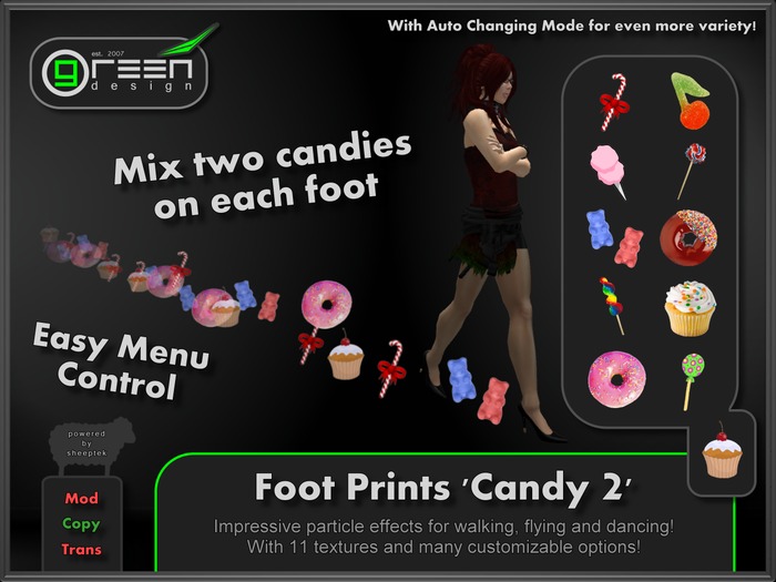 ●GD● Foot Prints 'Candy 2' [Multi Color, Walk/Fly/Dance] Customizable Paw Prints Walking Effect