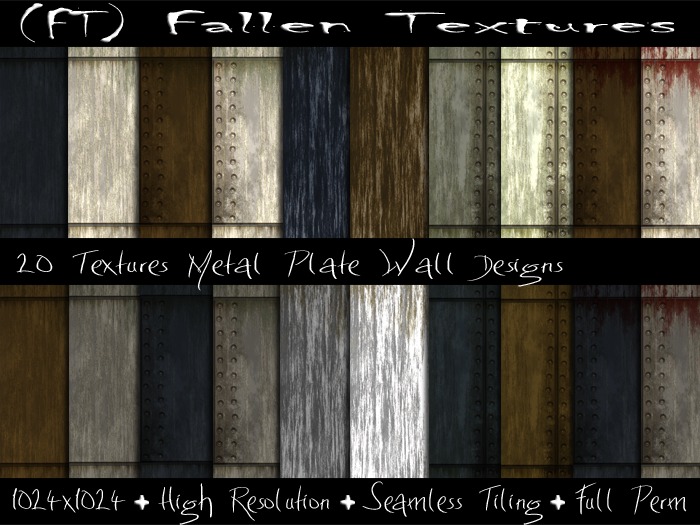 (FT) Fallen Textures FULL PERM Worn Metal Plate Wall Designs 20 Textures