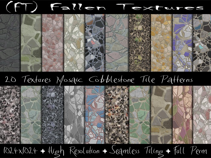 (FT) Fallen Textures FULL PERM Mosaic Cobblestone Tiles 20 Textures