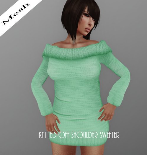 Mint Mesh_Knitted Off Shoulder Sweater