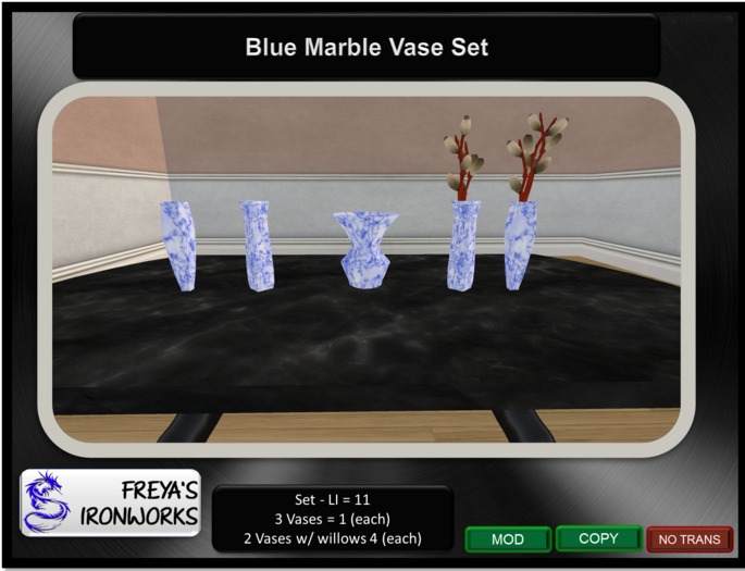 Blue Marble Vase Set - Freya's Ironworks