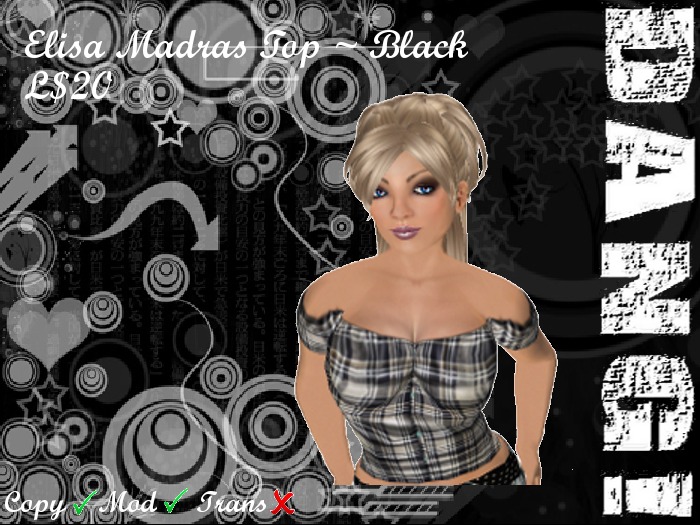DANG! Elisa ~ Plaid Gypsy Top ~ Black