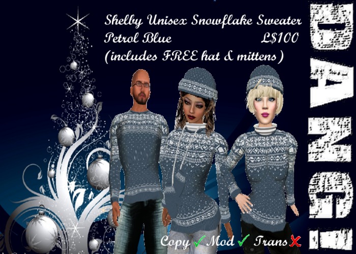 DANG! Shelby ~ Unisex Snowflake Sweater ~ Petrol Blue