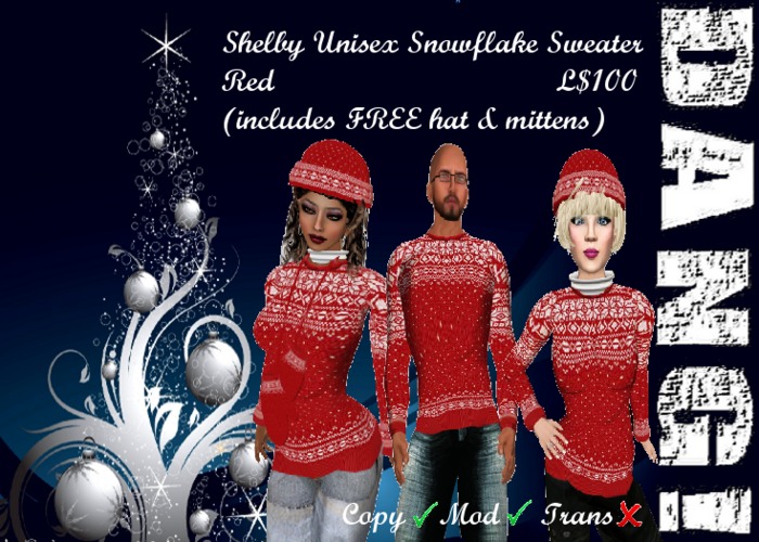 DANG! Shelby ~ Unisex Snowflake Sweater ~ Red