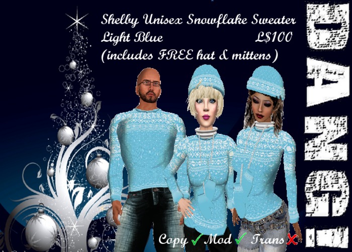 DANG! Shelby ~ Unisex Snowflake Sweater ~ Light Blue