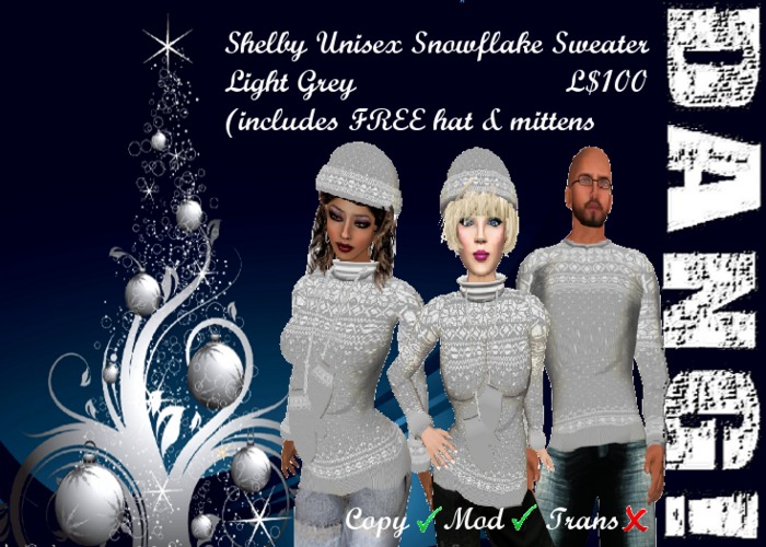 DANG! Shelby ~ Unisex Snowflake Sweater ~ Light Grey
