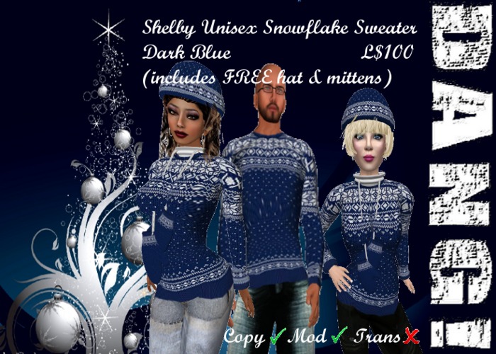 DANG! Shelby ~ Unisex Snowflake Sweater ~ Dark Blue