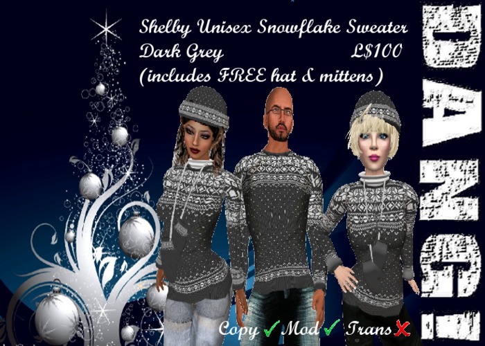 DANG! Shelby ~ Unisex Snowflake Sweater ~ Dark Grey