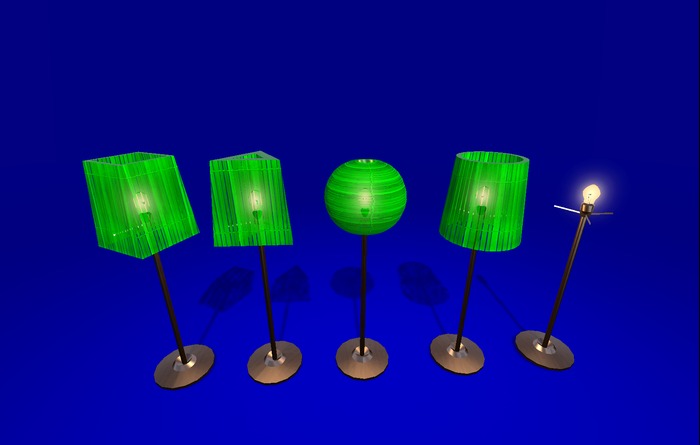 1-2 prim "Classic Floor Lamp w Bulb & Various Shapes Lampshade", any texture (mod, copy)