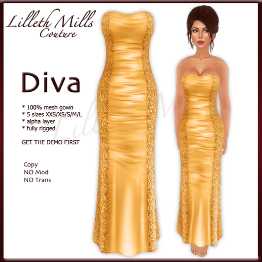 LMC DIVA - fully Rigged Mesh Gown - Bronze