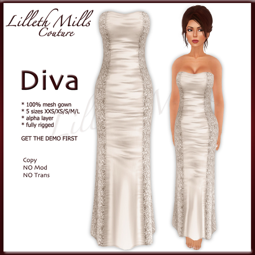 LMC DIVA - fully Rigged Mesh Gown - Nude