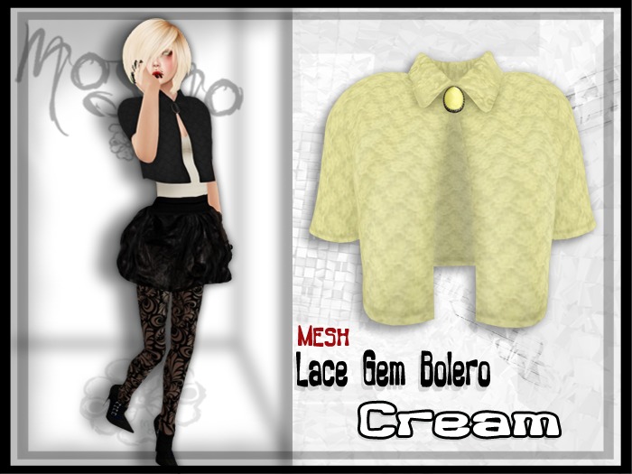 -{mosmo}-MESH-Lace Gem Bolero{Cream}