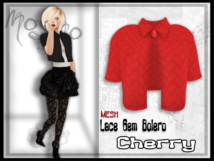 -{mosmo}-MESH-Lace Gem Bolero{Cherry}