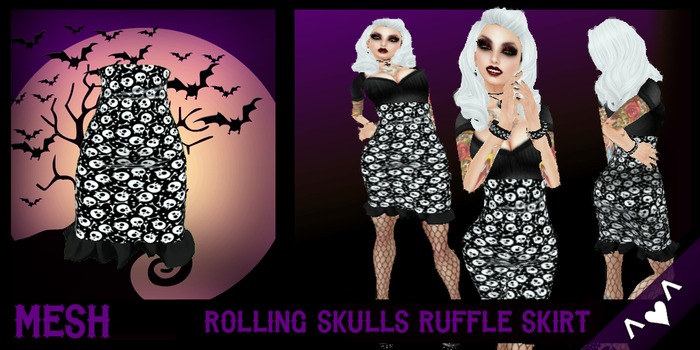 ^v^DRBC^v^ Rolling Skulls Ruffle Skirt