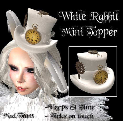 .:-CatniP-:.  White Rabbit Mini Topper  - Alice in Wonderland Top Hat