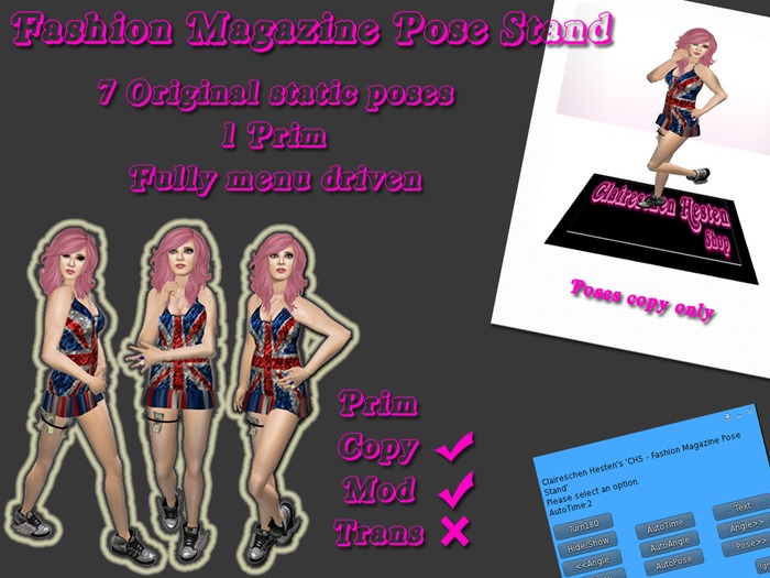 Fashion Magazine Pose Stand - 1 prim menu driven 7 original custom poses