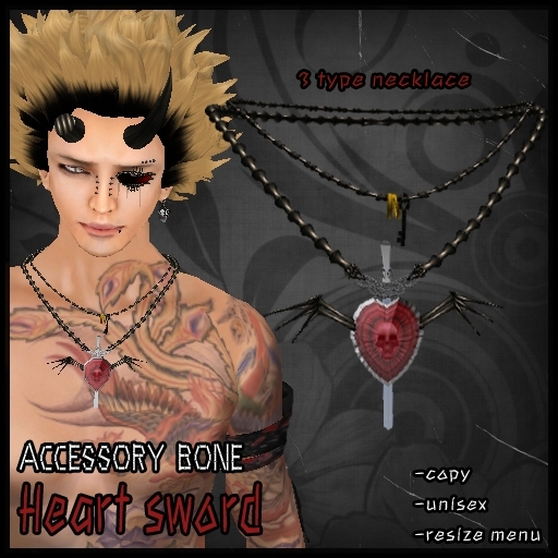 accessory bone A:B heart sword Necklace Goth, Punk, Voodoo, Rocker style