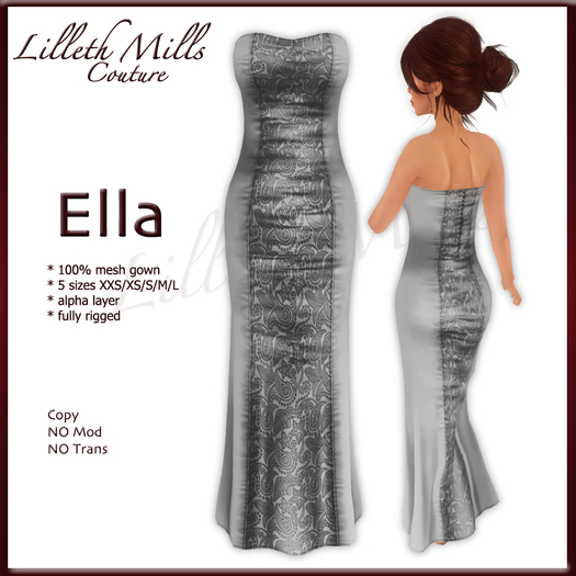 LMC ELLA - fully Rigged Mesh Gown - Charcoal