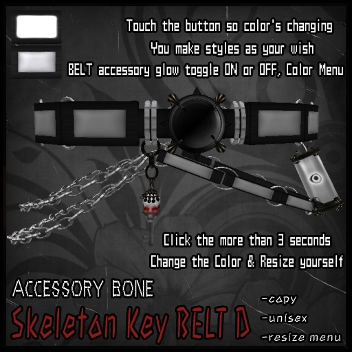 accessory bone A:B Skeleton Key BELT D Goth, Punk, Voodoo, Rocker style